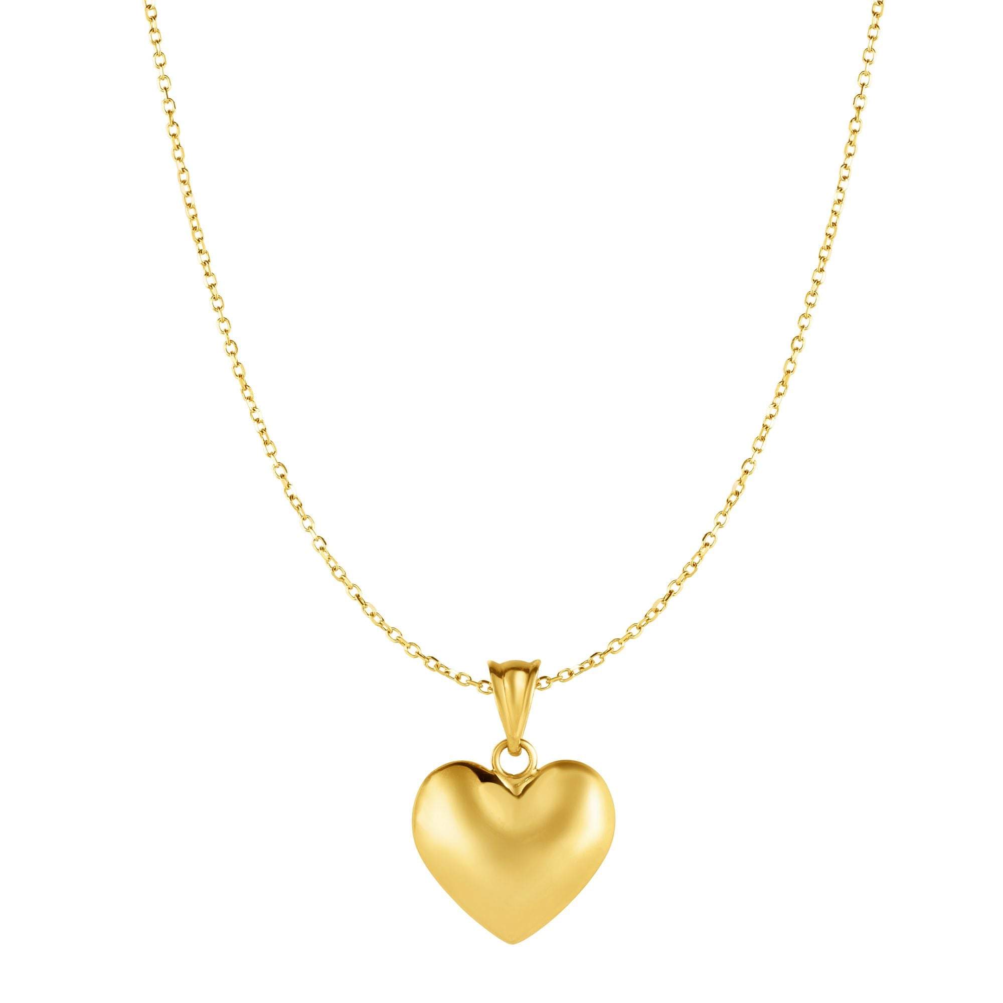 10K Yellow Gold Puffy Heart 18" Necklace