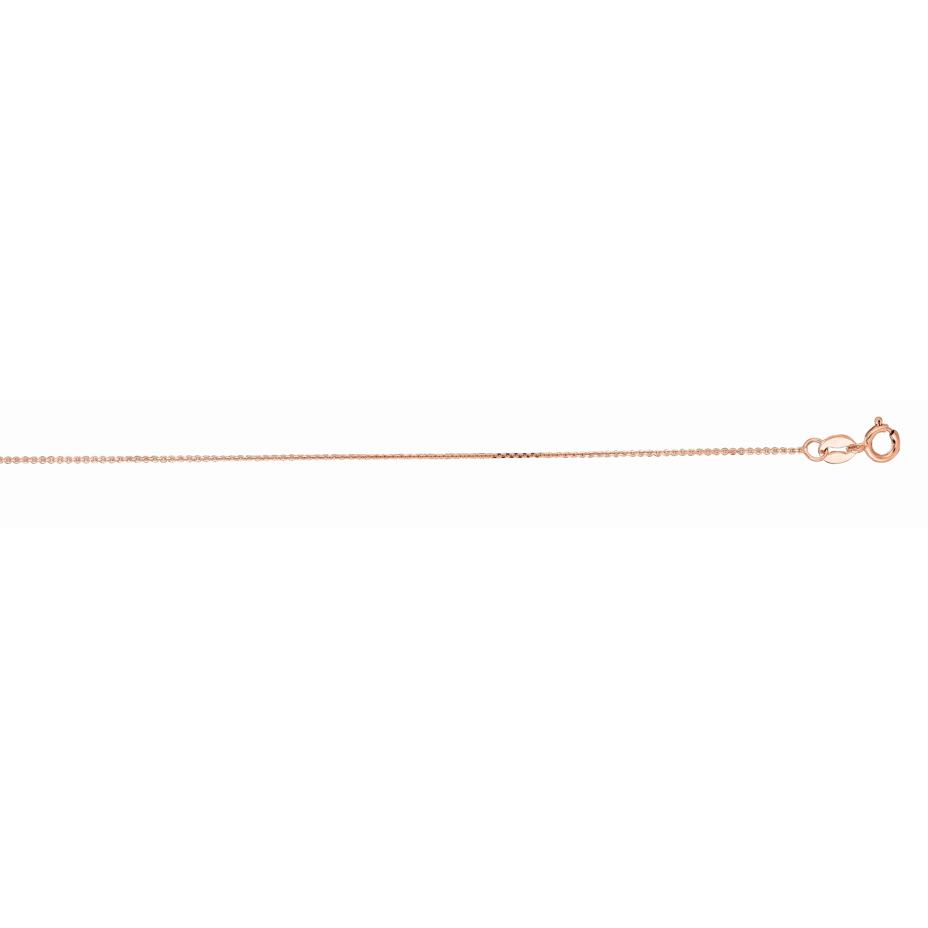 10K Rose Gold 1.1mm Diamond Cut Cable 20" Chain with Lobster Lock