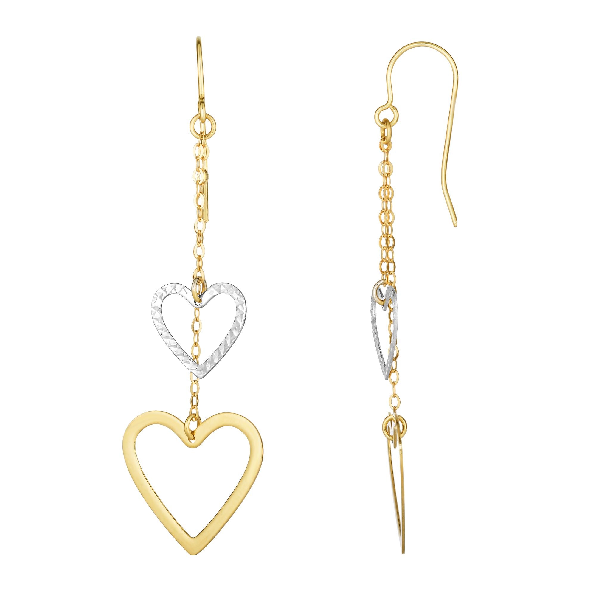 10K Two-tone Gold Double Heart Drop Earring