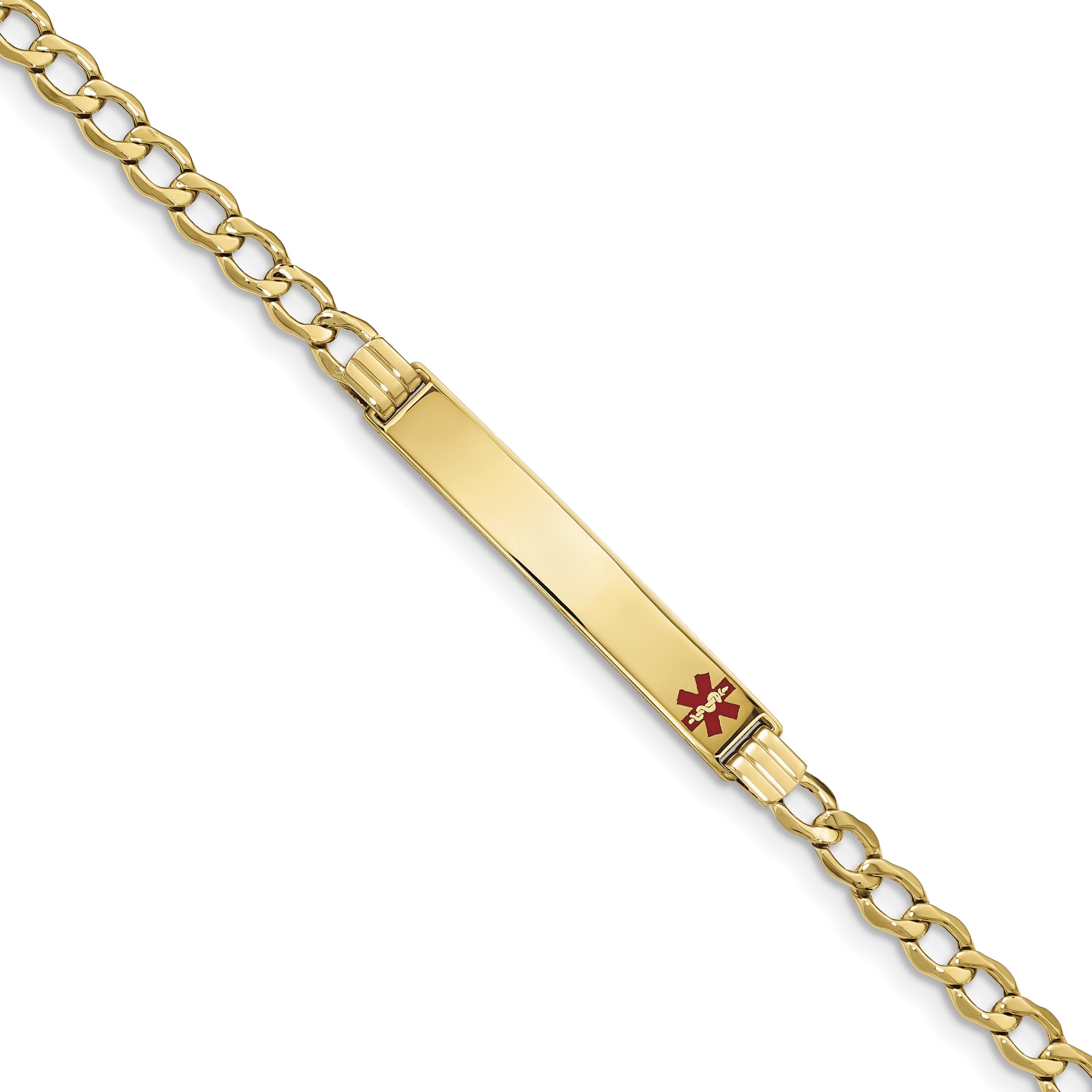 14K Semi-solid Medical Red Enamel Curb Link ID Bracelet