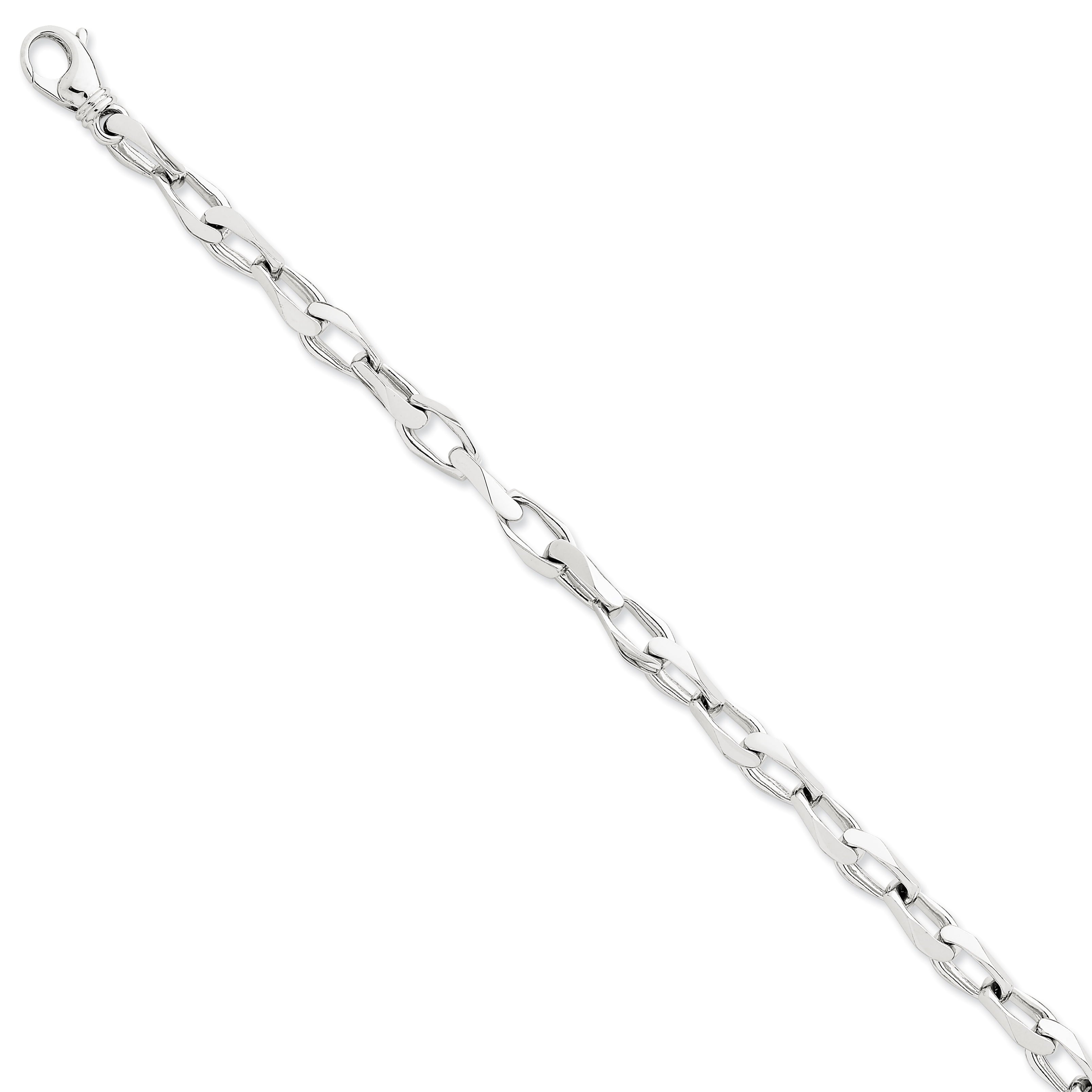 14K White Gold 9 inch 6.8mm Hand Polished Open Link with Fancy Lobster Clasp Bracelet