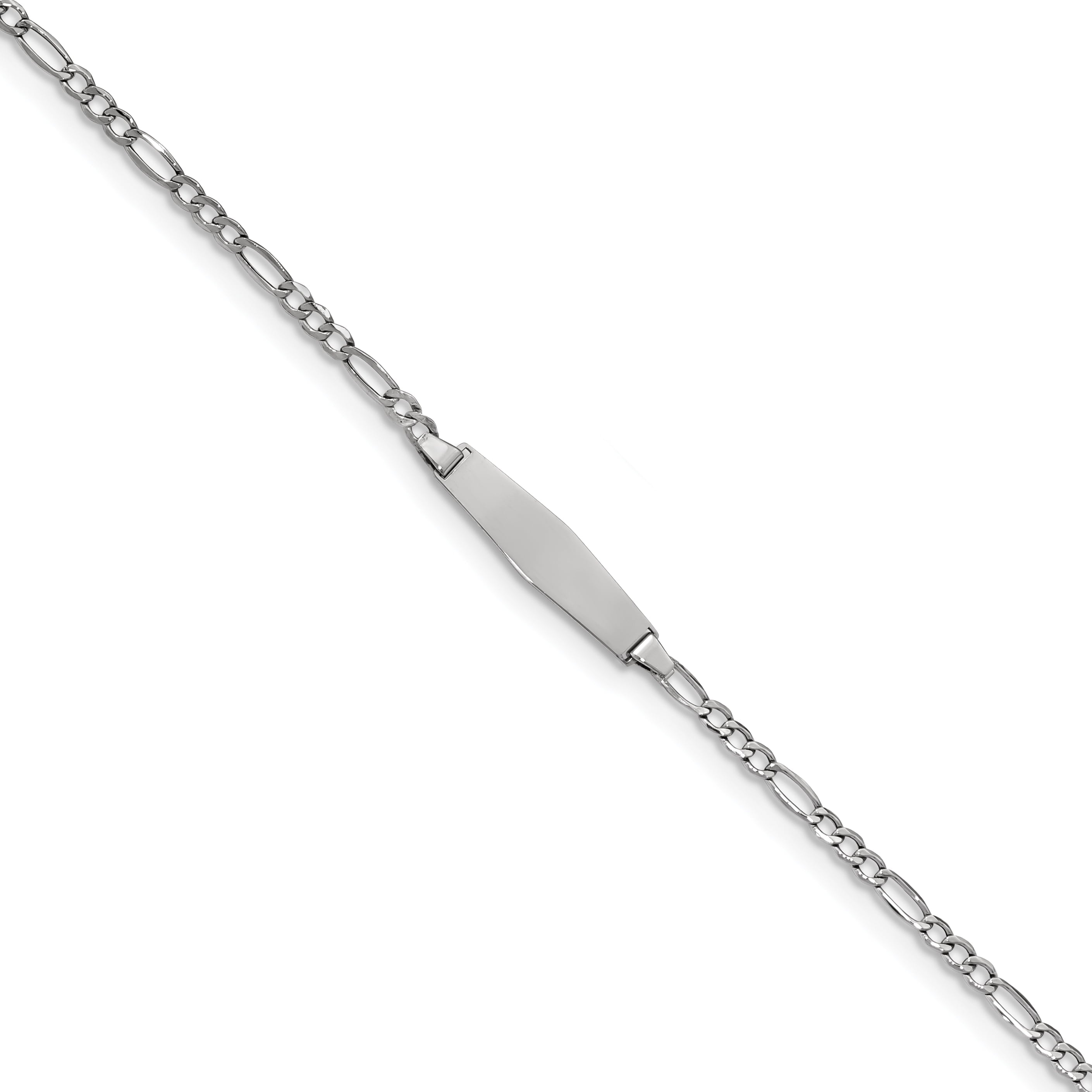 14K WG Semi-solid Soft Diamond Shape Figaro ID Bracelet