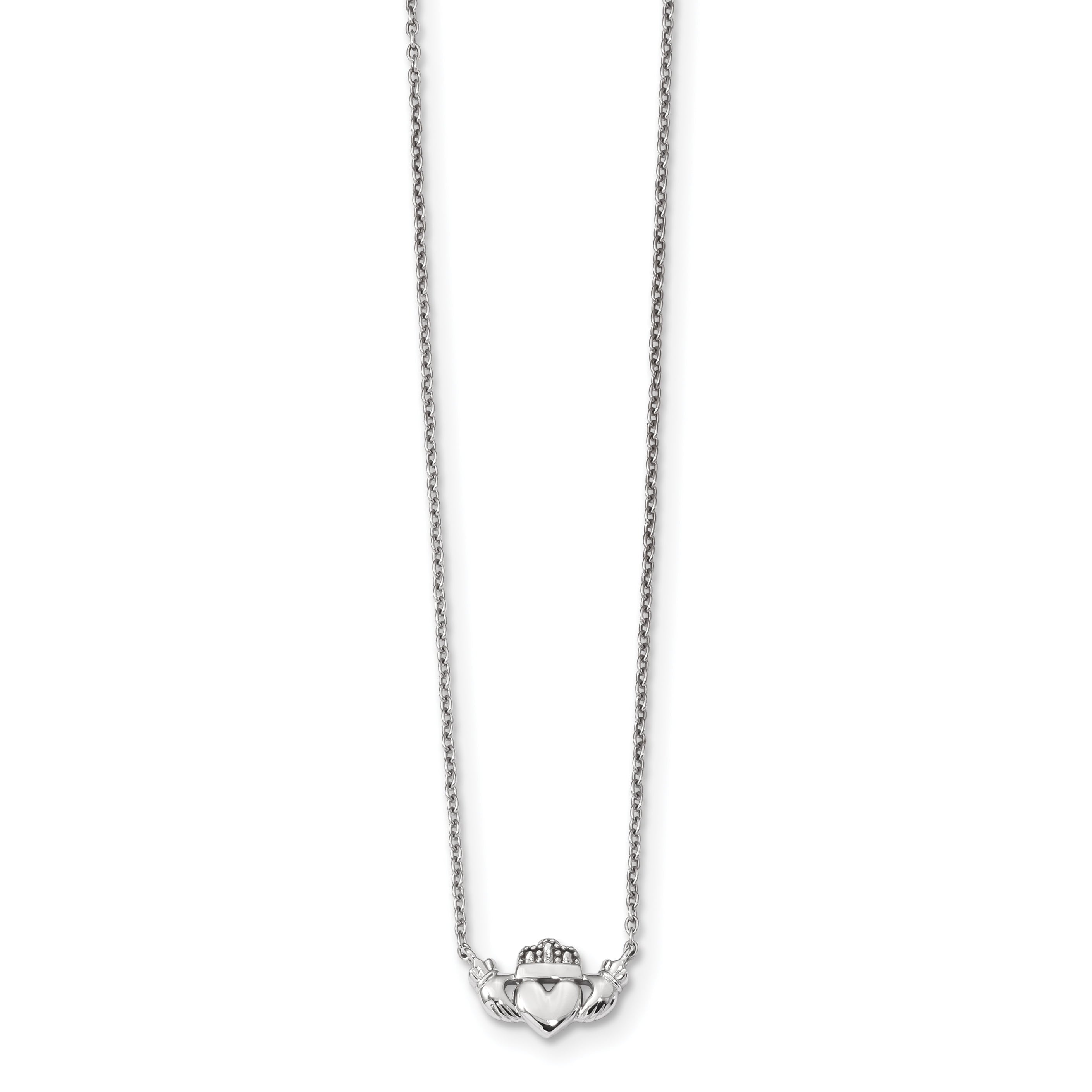 14k White Gold Polished Claddagh Necklace SF2531