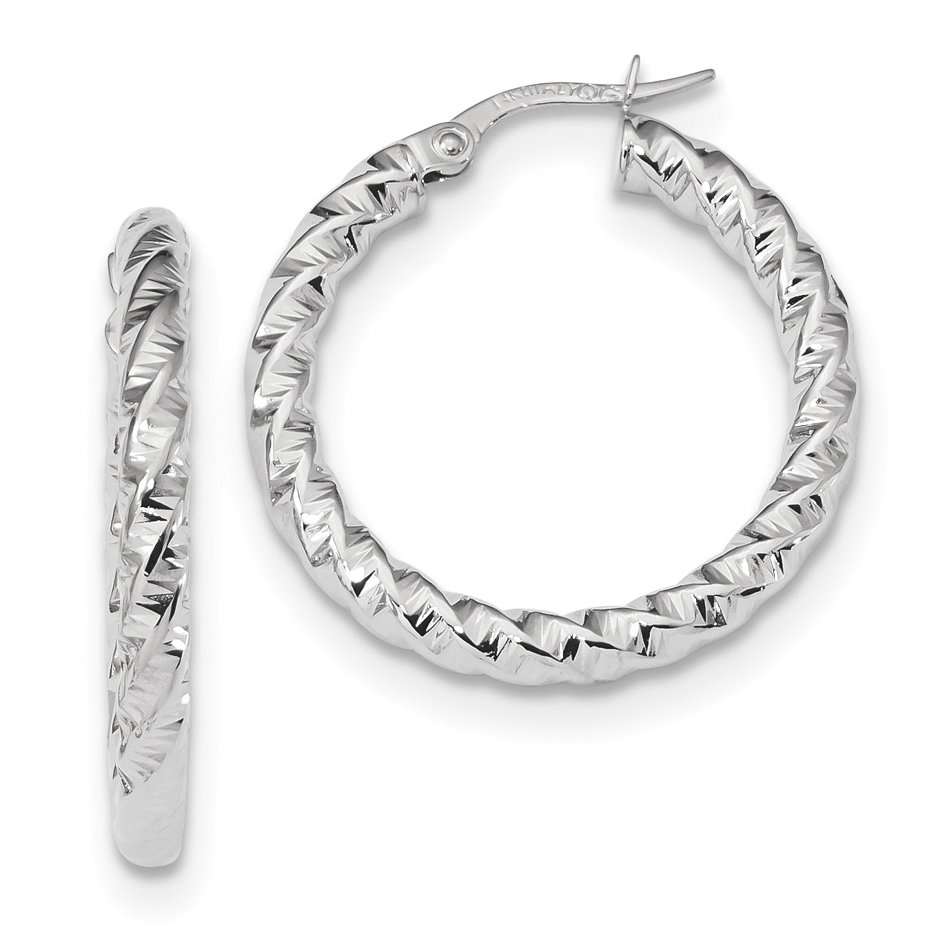 14k White Gold Polished 3mm Twisted Hoop Earrings TF1145W