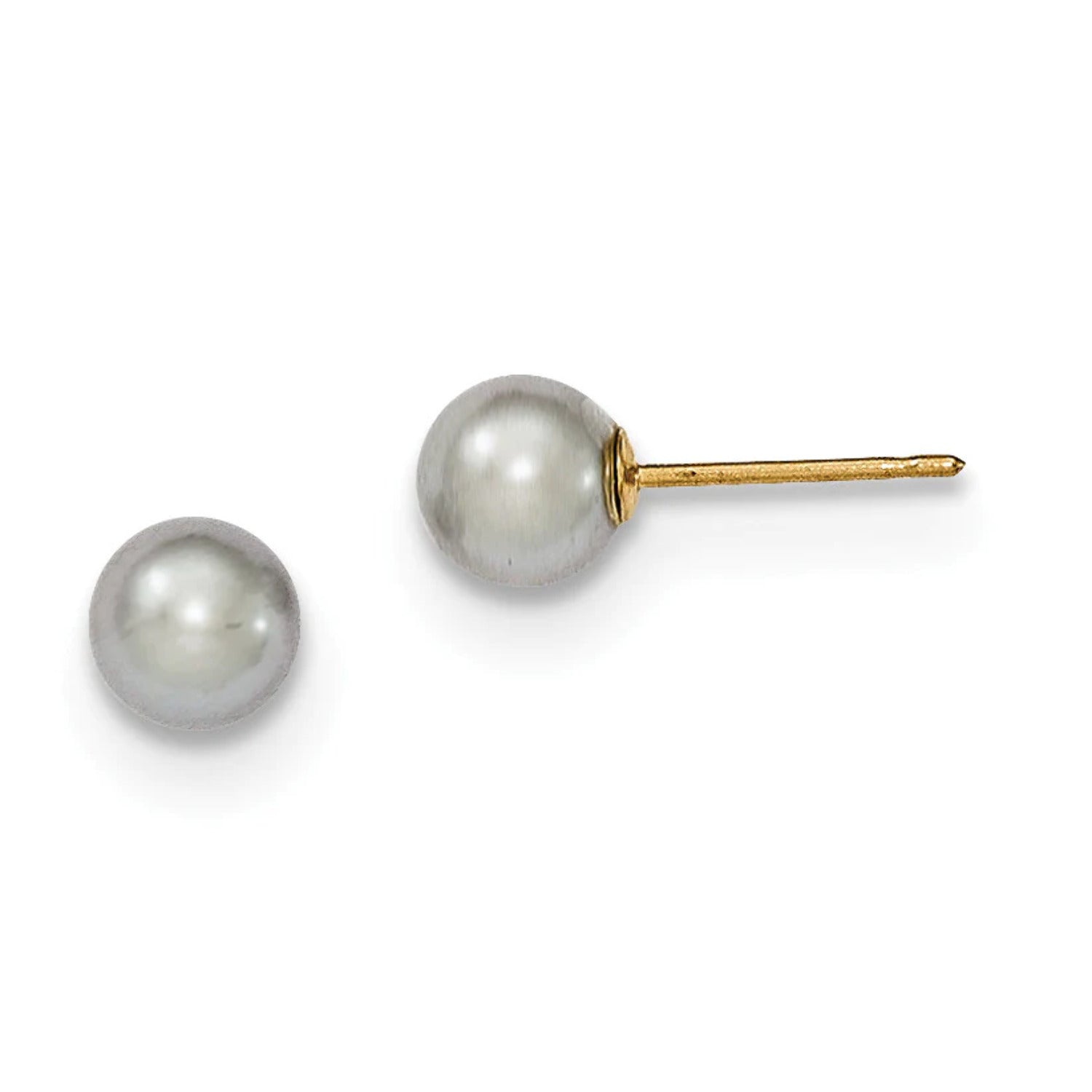 14k 5-6mm Grey Round FW Cultured Pearl Stud Earrings X50PG