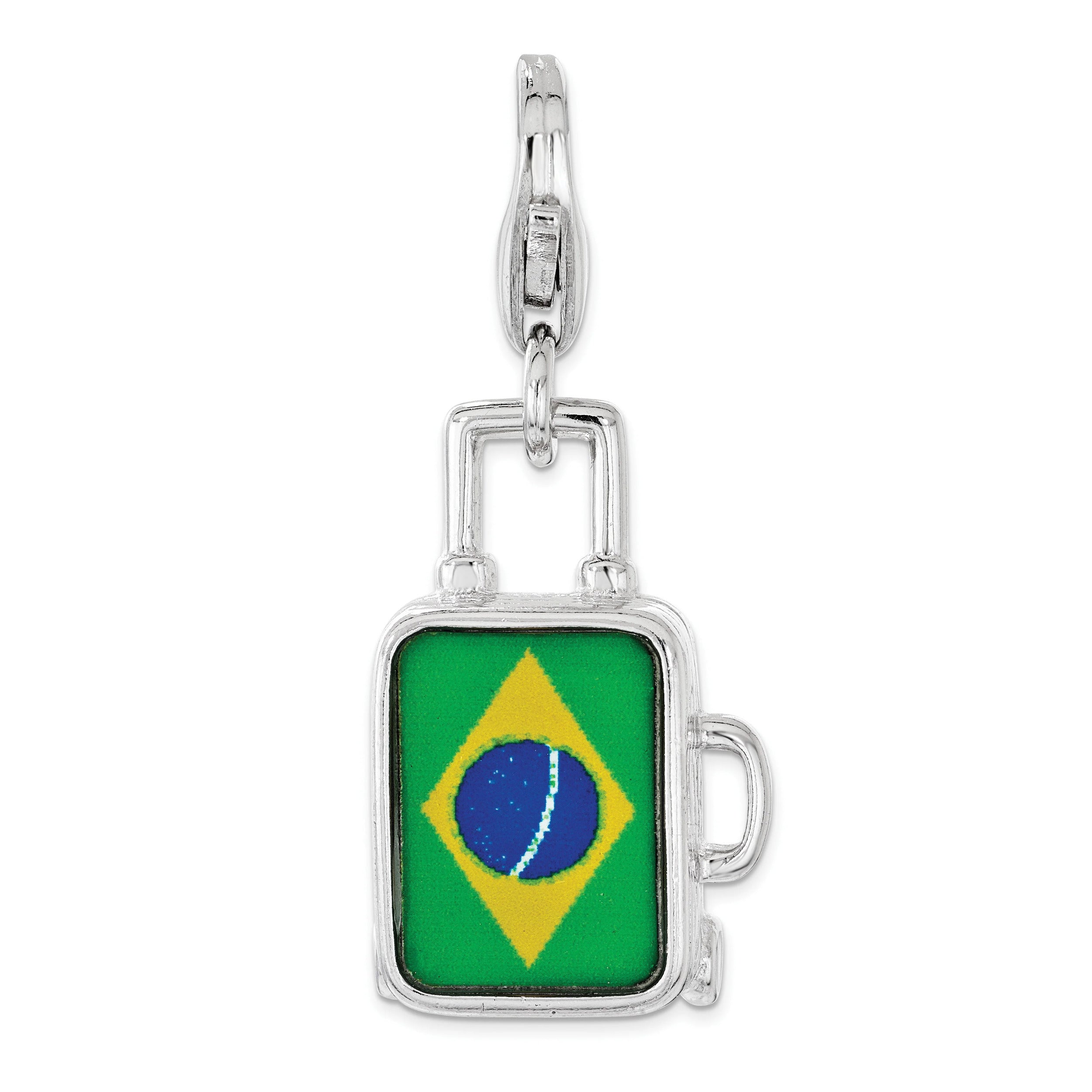 Sterling Silver Enameled Brazilian Flag Suitcase Lobster Clasp Charm QCC1195