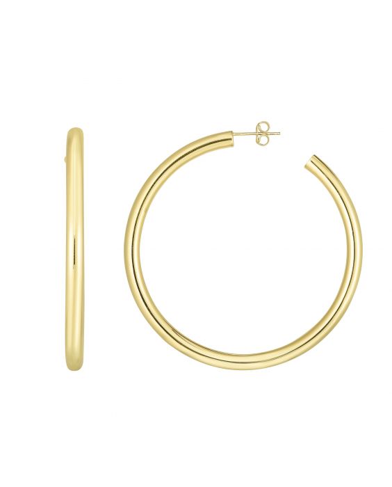 14K Yellow Gold 4x50mm  C Hoop  with Push Back Closure