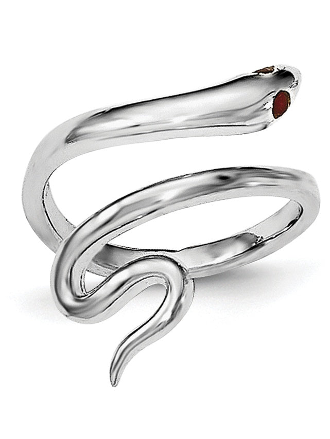 Sterling Silver Rhodium-plated Snake w/Synthetic Ruby Toe Ring