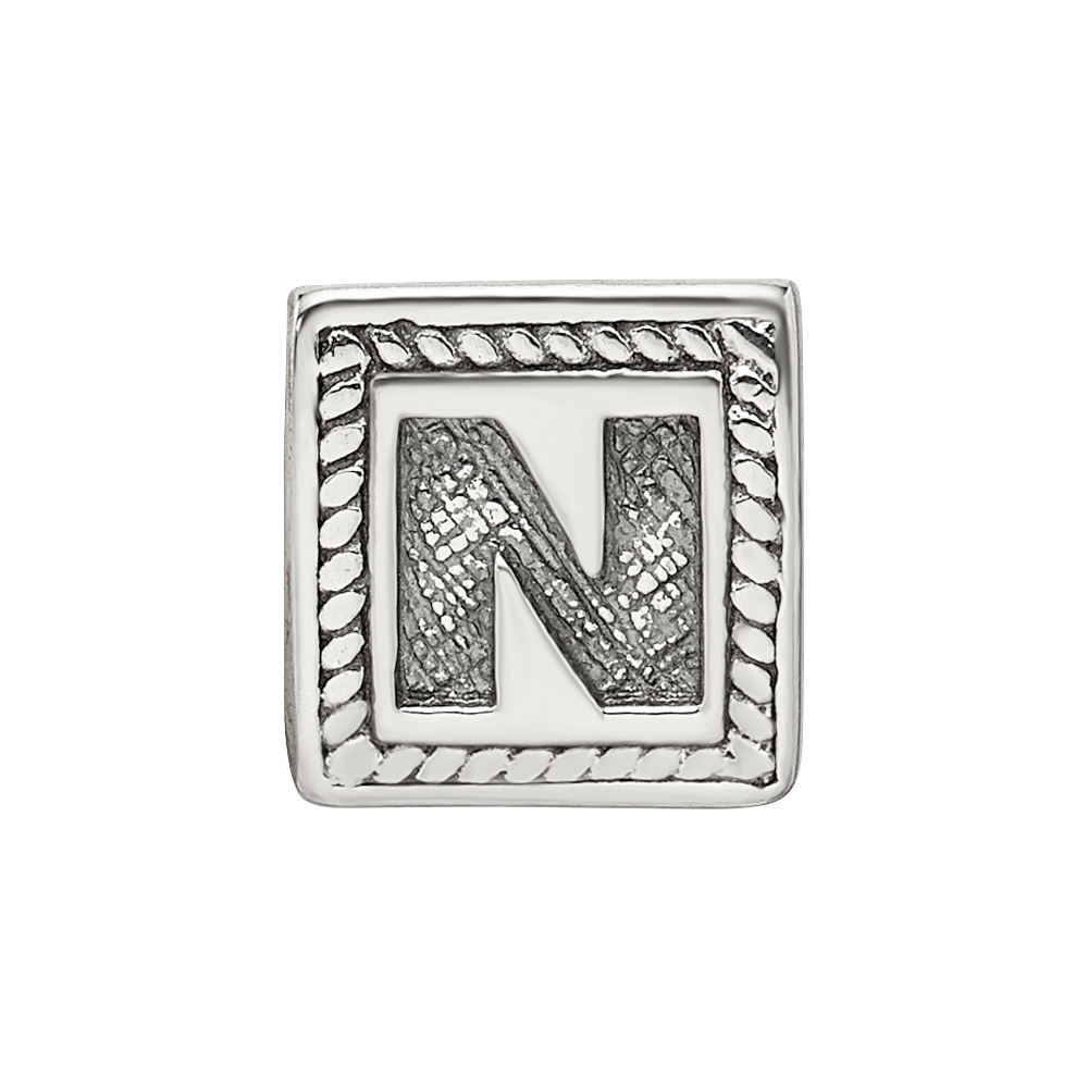 Sterling Silver Reflections Letter N Triangle Block Bead