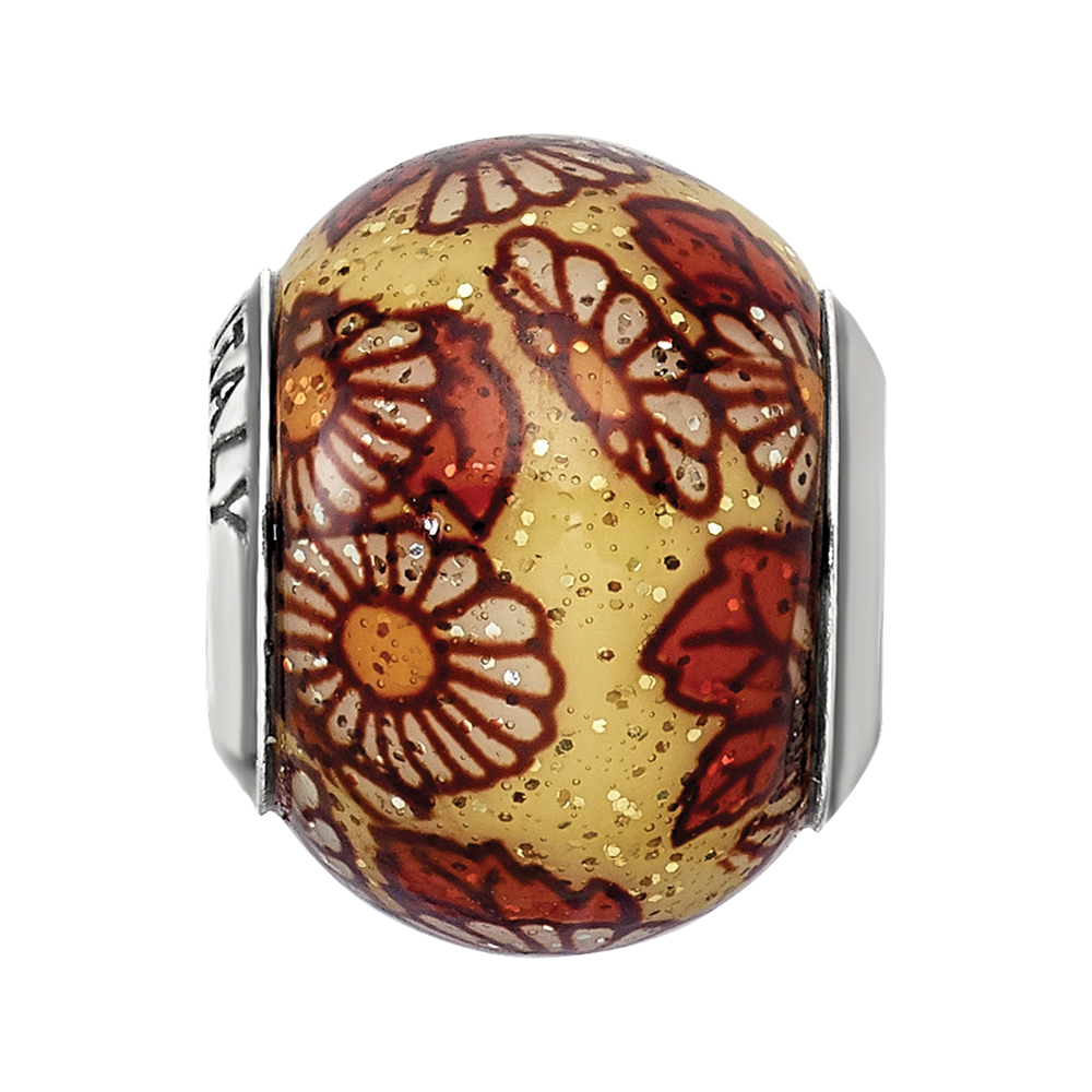 Sterling Silver Reflections Italian Yellow Floral Overlay Glass Bead