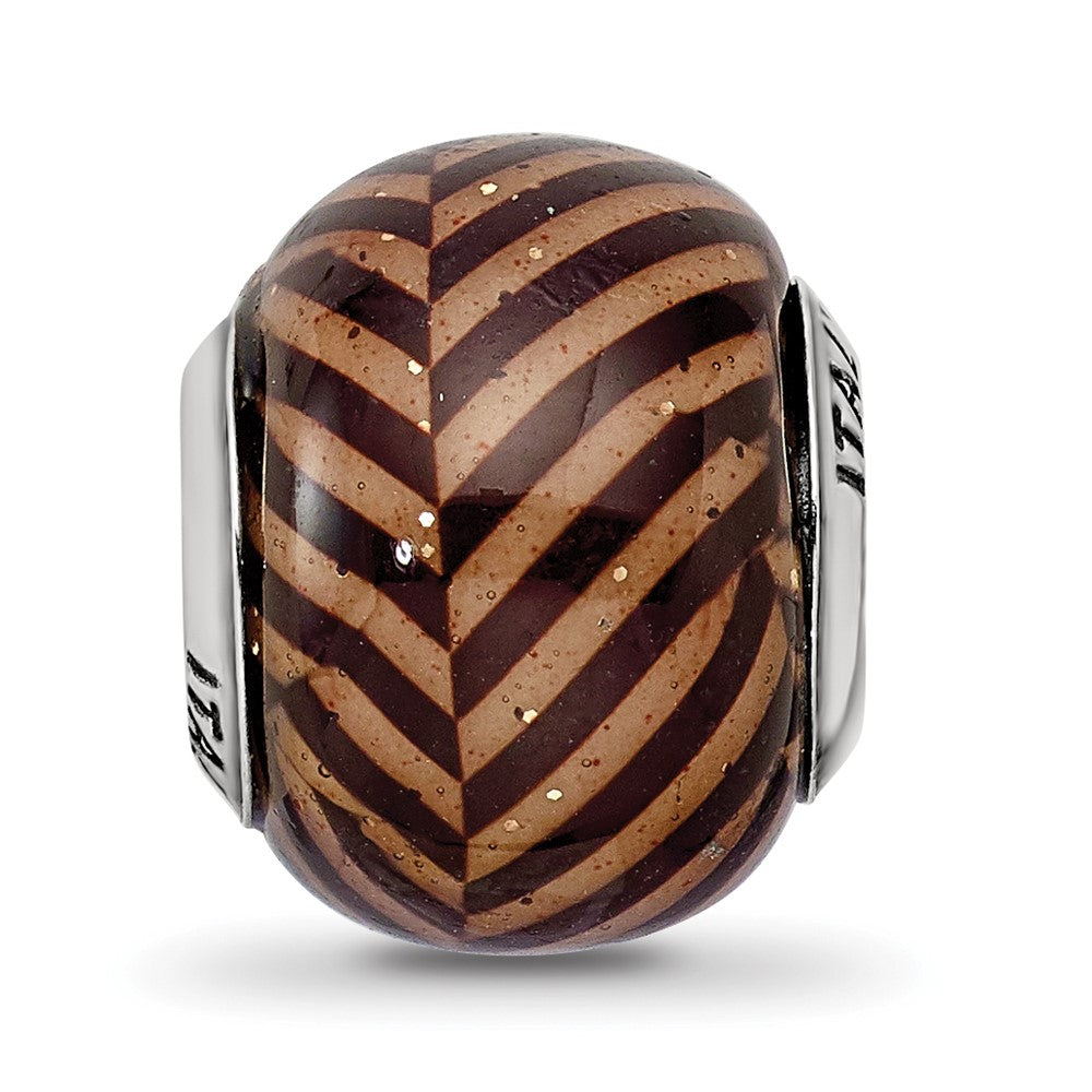 Sterling Silver Reflections Italian Brown Stripes w/Glitter Glass Bead