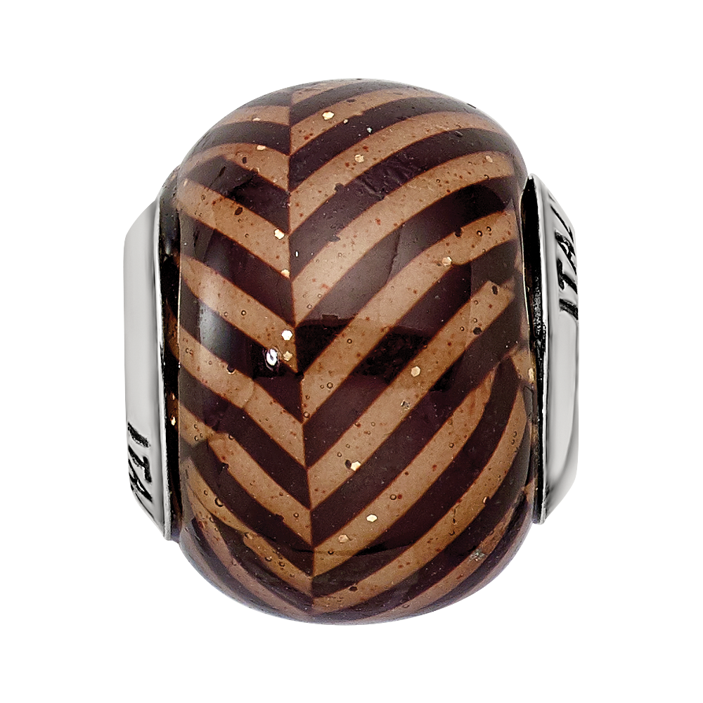 Sterling Silver Reflections Italian Brown Stripes w/Glitter Glass Bead