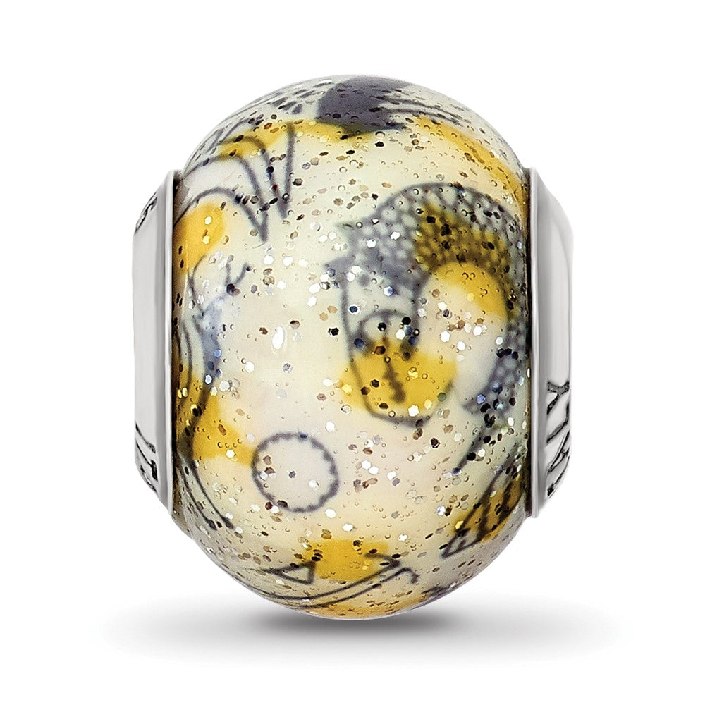 Sterling Silver Reflections Italian Decorative Yellow & White Glass Bead