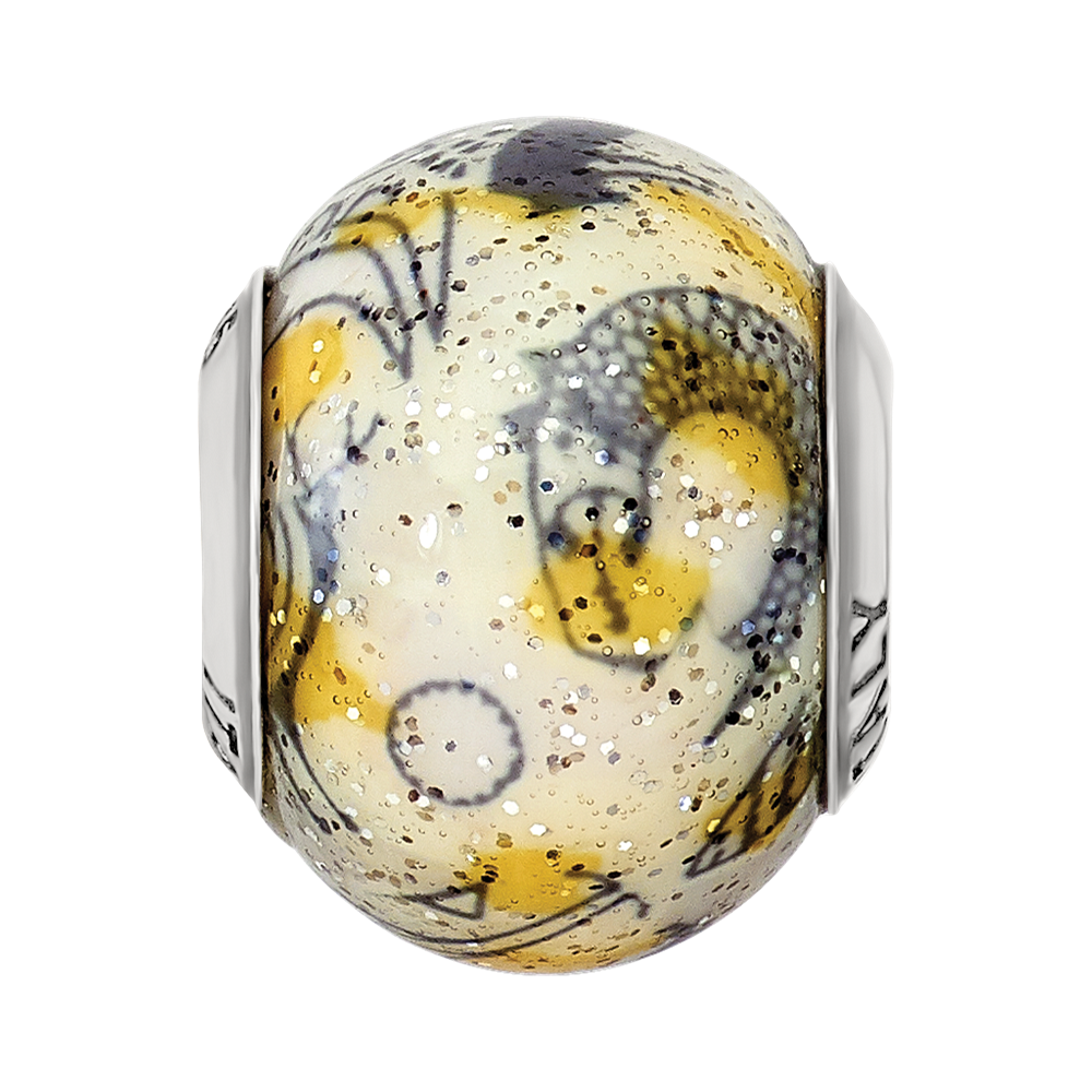 Sterling Silver Reflections Italian Decorative Yellow & White Glass Bead