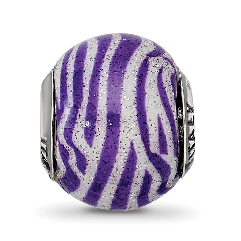 Sterling Silver Reflections Italian Purple & White Stripes Glass Bead