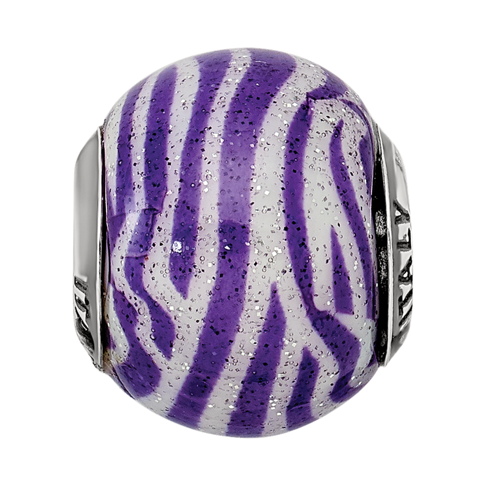 Sterling Silver Reflections Italian Purple & White Stripes Glass Bead