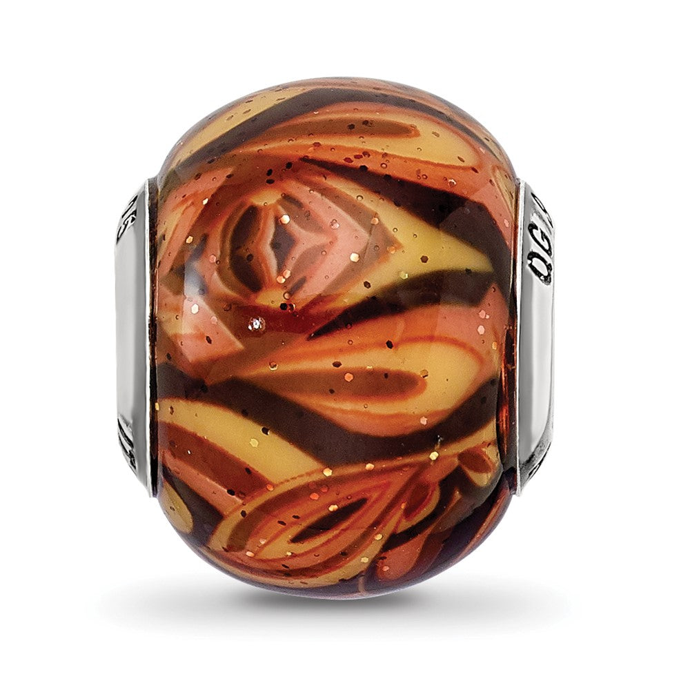 Sterling Silver Reflections Italian Decorative Orange Glass Bead