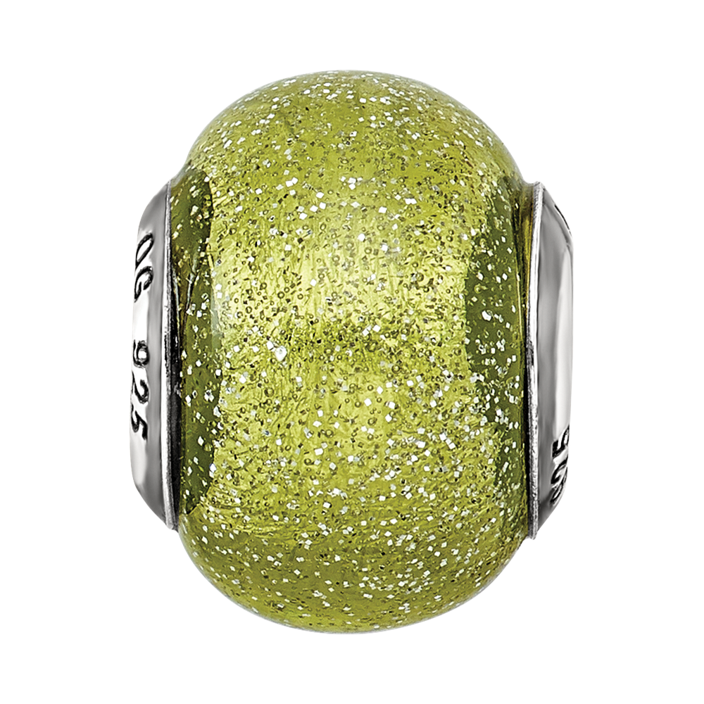 Sterling Silver Reflections Italian Light Green w/Silver Glitter Glass Bead