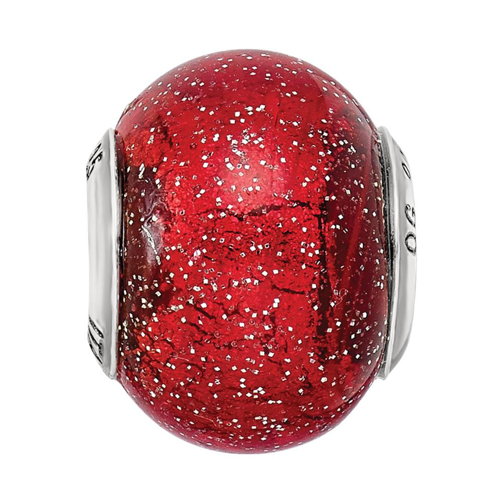 Sterling Silver Reflections Italian Red w/Silver Glitter Glass Bead