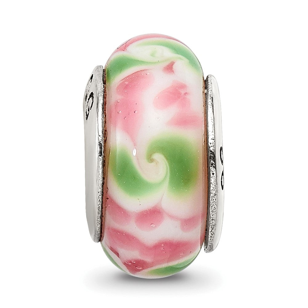 Sterling Silver Reflections Pink/Green Hand-blown Glass Bead