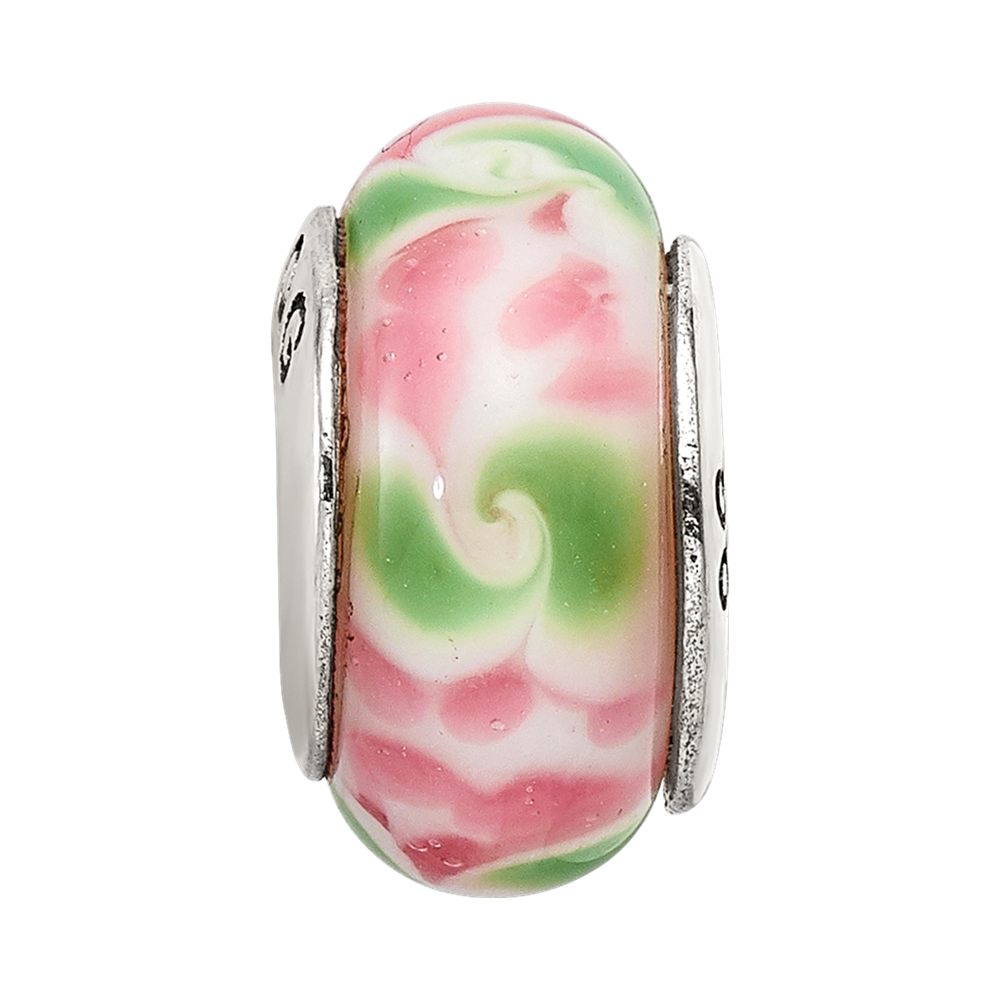 Sterling Silver Reflections Pink/Green Hand-blown Glass Bead