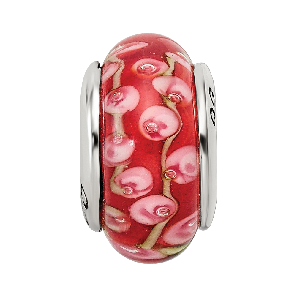 Sterling Silver Reflections Pink/Red Hand-blown Glass Bead