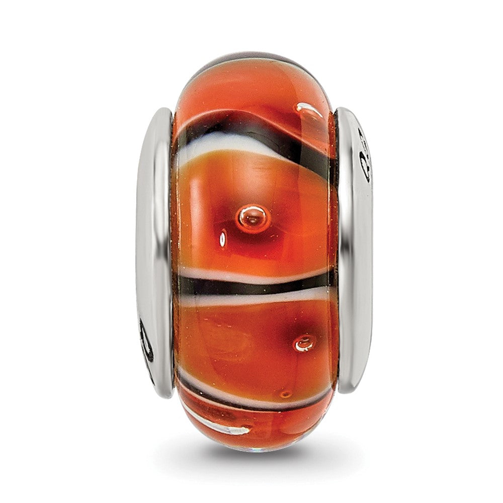 Sterling Silver Reflections Orange Hand-blown Glass Bead