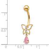 Core Gold 10k W/Dangle Butterfly/Pink Cz Belly Dangle