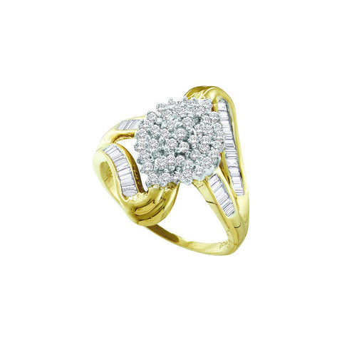 10kt Yellow Gold Womens Round Diamond Cluster Swirl Shank Baguette Ring 1/2 Cttw 15927 - shirin-diamonds