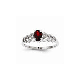 925 Sterling Silver Rhodium-Plated Garnet and Diamond Ring