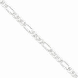 925 Sterling Silver 7mm Pave Flat Figaro Chain 16 Inch