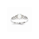 925 Sterling Silver Rhodium-Plated Created Opal and Diamond Ring