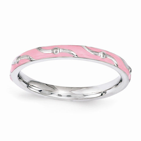 Sterling Silver Stackable Expressions Pink Enamel Ring Size 10