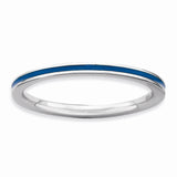 Sterling Silver Stackable Expressions Blue Enameled 1.5mm Ring Size 9