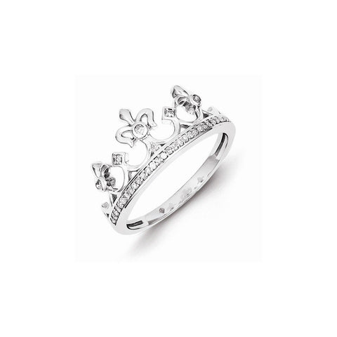 925 Sterling Silver Rhodium Plated Diamond Crown Ring