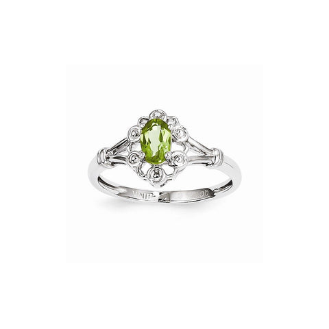 925 Sterling Silver Rhodium-Plated Peridot and Diamond Ring