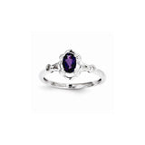925 Sterling Silver Rhodium-Plated Amethyst and Diamond Ring