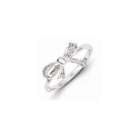 925 Sterling Silver Rhodium Plated Diamond Bow Ring