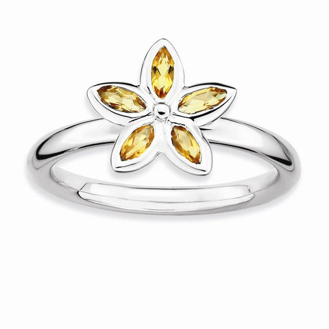 Sterling Silver Stackable Expressions Citrine Flower Ring Size 7