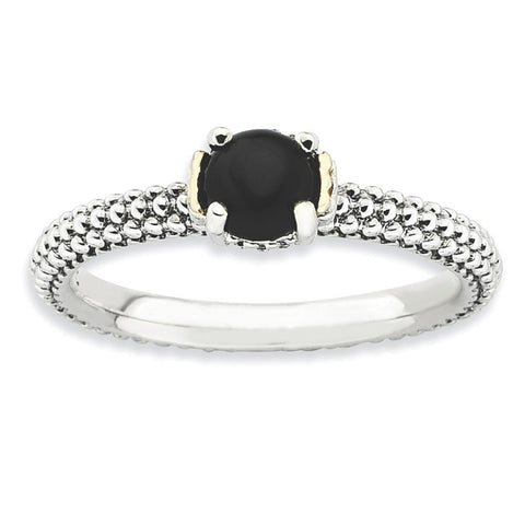 Sterling Silver & 14k Stackable Expressions Onyx Antiqued Ring Size 10