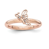 Sterling Silver Stackable Expressions Pink-plated Butterfly w/Diamond Ring Size 10