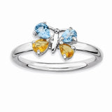 Sterling Silver Stackable Expressions Blue Topaz & Citrine Butterfly Ring Size 10