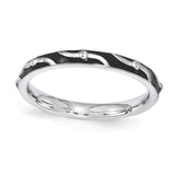 Sterling Silver Stackable Expressions Black Enamel Ring Size 9