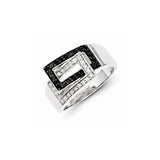 Sterling Silver Black & White Diamond Ring Size 8