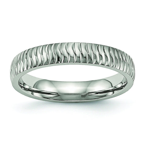 Stainless Steel Polished Textured Ring 13 Size
