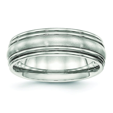 Stainless Steel Brushed and Polished Ridged 7mm Band Ring 8.5 Size