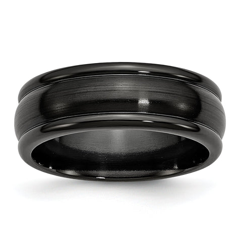 Titanium Black Ti Brushed and Polished Domed 8mm Band Ring 8.5 Size