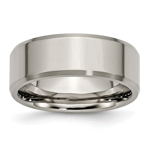 Titanium Beveled Edge 8mm Brushed and Polished Band Ring 8.5 Size
