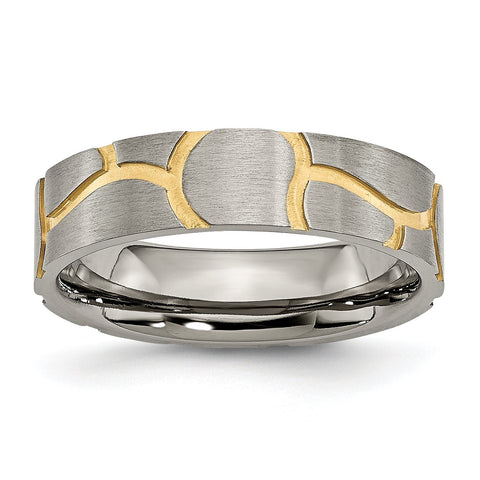 Titanium Grooved Yellow IP-plated Ladies 6mm Brushed Band Ring 13 Size