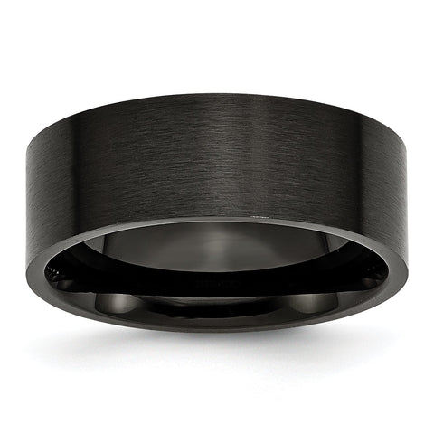 Stainless Steel 8mm Black IP-plated Brushed Flat Band Ring 10 Size